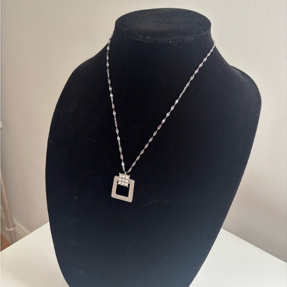 Silver Square Pendant Necklace - Women’s Elegant Silver Jewelry - Picture 5 of 7